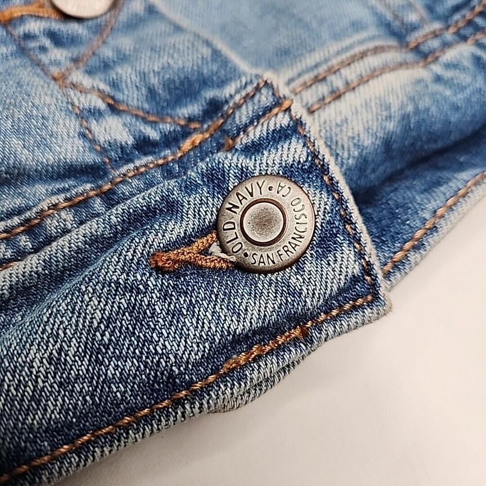 Women's Old Navy Large Blue Denim Trucker Jacket Cotton 1% Spandex Stretch - Picture 9 of 13